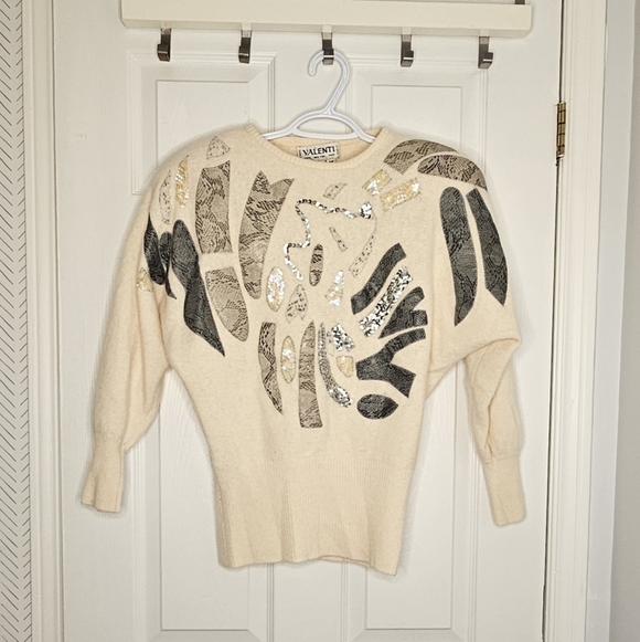 Valenti Sweaters - Cream Sweater with Black and Silver Accents